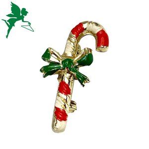 VINTAGE Painted Enamel Candy Cane Pin